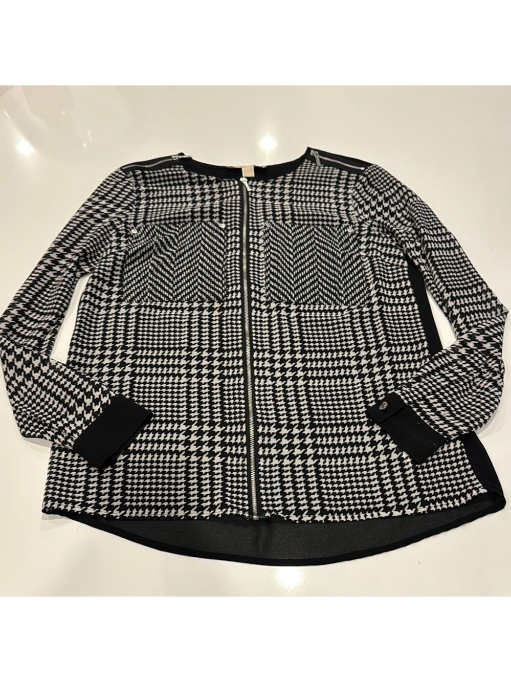 Michael Kors Black White Houndstooth Top